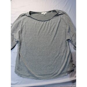 Max Studio London Striped Boat Neck Top Black White Rayon Linen‎ Blend  M